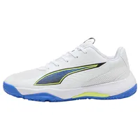 Puma Accelerate Jr 4 Game on, Unisex-Handballschuhe für Kinder und Jungen, Weiß Rot glänzend Ultra Blau, 4,5 UK, Puma Weiß Rot Brillant Ultra Blau, 4.5 UK