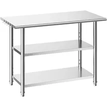 Vevor Gastronomie Arbeitstisch 1219 x 610 x 864 mm, Edelstahltisch mit 3 Ebenen & Höhenverstellbaren Ablagen Belastbarkeit Top 245 kg & 2 Unterablagen je 204 kg Vorbereitungstisch für Restaurant