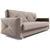 MOEBLO Schlafsofa PRETORIA, Couch Schlafsofa Bettsofa Kippsofa 3-Sitzer aus Samt - (BxHxT): 215x88x95 cm, mit Schlaffunktion und Bettkasten beige|braun