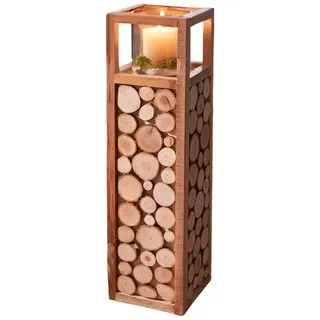 Dekoleidenschaft Holz Windlichtsäule Holzscheiben 58 cm hoch, Bodenwindlicht, Dekosäule mit Windlicht, Kerzenständer, Holzsäule