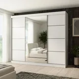 beautysofa Schiebtürenschrank PACO 250 cm - Kleiderschrank inkl. 3 Schiebtüren Schrank mit Spiegel & Kleiderstange, Farbe: Weiß - Weiß