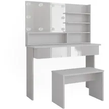 Vicco Schminktisch Azur Weiß/Weiß Hochglanz, 120 cm mit Spiegelregal, Bank & LED-Beleuchtung
