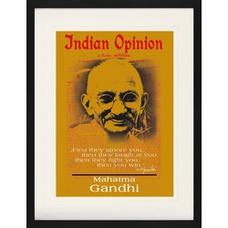 1art1 Bild mit Rahmen Mahatma Gandhi - Indian Opinion, Zuerst Ignorieren Sie Dich, Gelb 60 cm x 80 cm