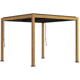 Outsunny Pergola, ca.3 x 3 m Pavillon, Gartenpavillon, UV-Schutz, Terrassenüberdachung mit Verstellbarem Dach, für Balkon, Alu, Natur