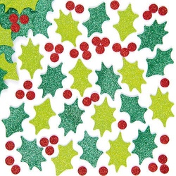 Glitzernde Schaumsticker - Mistelblätter & Beeren (pro Set 200) Bastelbedarf zu Weihnachten