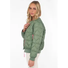 Zwillingsherz Bomberjacke "Be Happy", Damen, Gr. L, grün (tannengrün), Steppware, Obermaterial: 100% Polyester, regular fit kurz, angesetztes Bündchen, Jacken Bomberjacke, modisch, Kontrastdetails, regular fit, langärmelig, mit Herzsticker