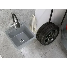 GRANITAN - Spüle Orta - Waschbecken Wandmontage für Innen- und Außenaufstellung - 40x38x22,8 cm - Chemikalienbeständig - Ideal für Werkstatt und Garten - Grau