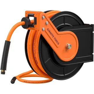 Giraffe Tools Automatik Druckluftschlauchtrommel 15M-Robuster Aufroller mit 1/4" Anschluss&3/8" Schlauch (Ø9,5mm) max 300PSI für Werkstatt und Garage–Standard Version ohne Zubehör