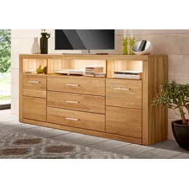OTTO home Sideboard OTTO HOME "Ribe,180cm breit, Fronten Massivholz,7 Fächer", braun (eiche teilmassiv), B:180cm H:80cm T:35cm, Holz teilmassiv, Sideboards, Sideboard, Holz massiv, Holzwerkstoff, Metall Griffe,2Türen,3Schubladen