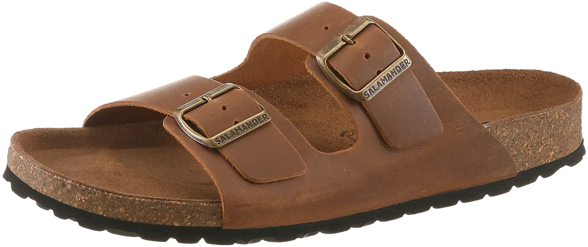 Pantolette SALAMANDER, Jungen, Gr. 45, braun (cognac), Leder, Schuhe Pantolette, Sommerschuh, Hausschuh mit Schnallenverschlüsse und Fußbett