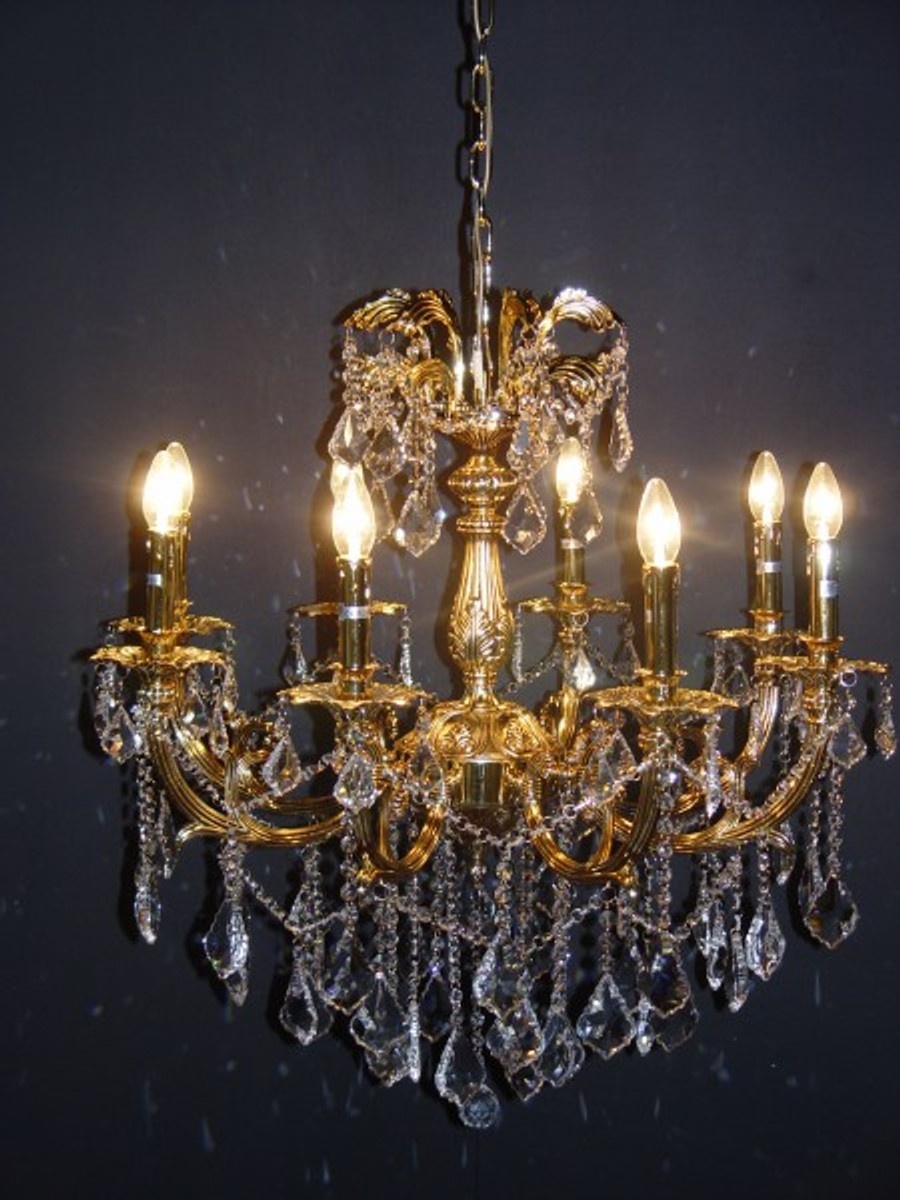 Casa Padrino Barock Kristall Kronleuchter 8-Flammig Gold ModK6 - Hängeleuchte Lüster Hängelampe Deckenlampe