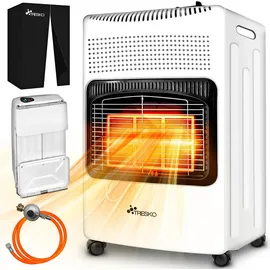 TRESKO 4200 Watt Gasheizer weiß inkl. Gasdruckregler Gasschlauch + Abdeckung Gasofen Gasheizofen Keramik mit 3 Stufen Infrarot Gasheizgerät... - Weiß
