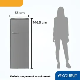 Exquisit RKS325-V-H-161E Retro-Kühlschrank (229 l, 1465 mm hoch, Grau)