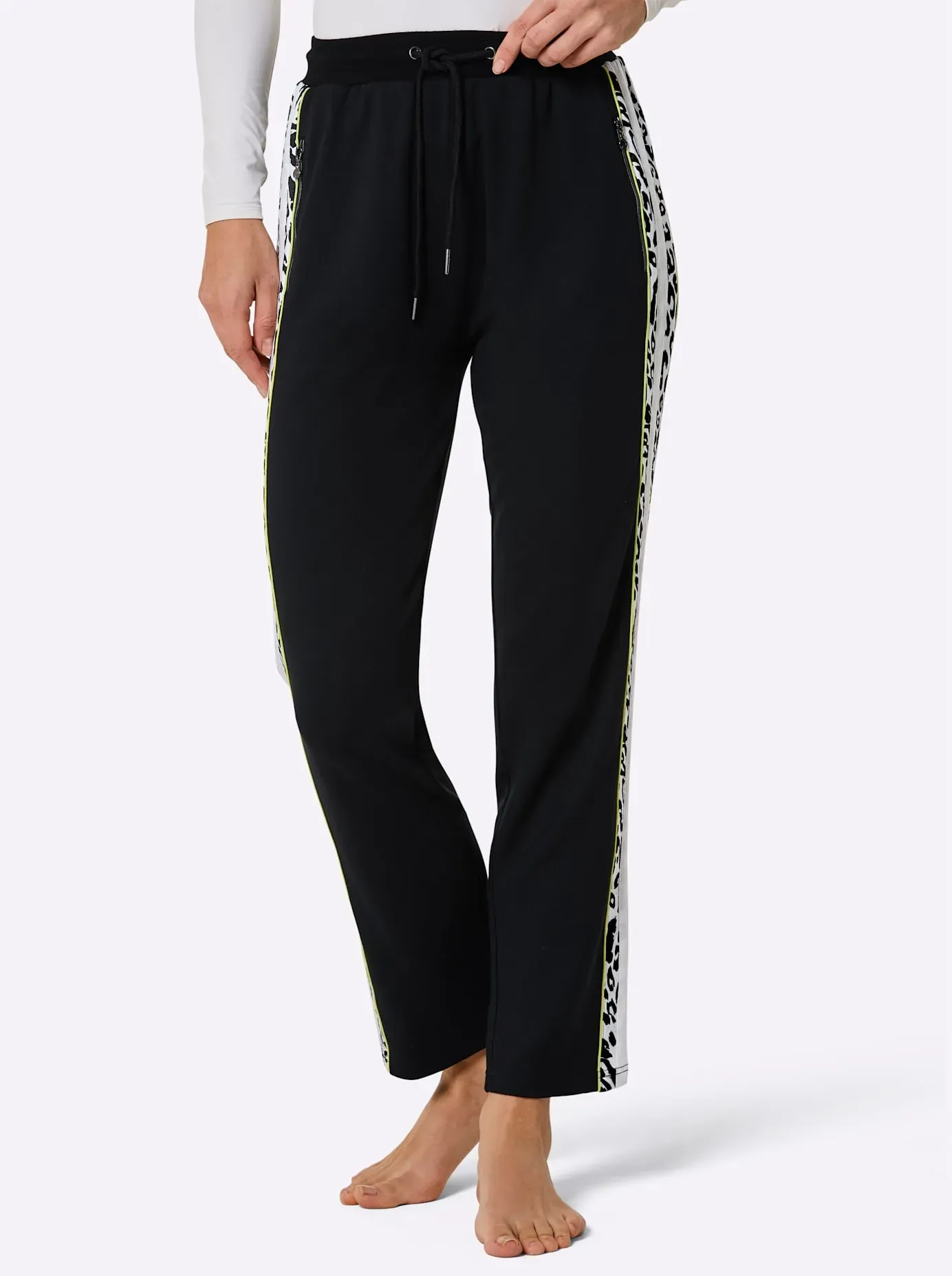 Stretch-Hose CREATION L PREMIUM, Damen, Gr. 40/42, Normalgrößen, schwarz (schwarz, weiß), 48% Baumwolle, 48% Modal, 4% Elasthan, unifarben, Hosen