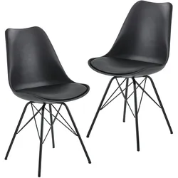 KADIMA DESIGN Esszimmerstuhl 2er Set Schwarz Küchenstuhl Kunststoff Skandinavisches Design, Schalenstuhl mit Kunstleder-Bezug, Polsterstuhl Stuhl