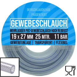 19 x 27 mm Gewebe Druckluft Universal Wasser Luft Kompressor Schlauch transparen...