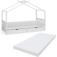 VitaliSpa Kinderbett, Franka 90 cm mit 2 Schubladen und Matratze, Weiß - Weiß