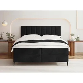 WFL GROUP BOXBETT Allen mit Bettkasten, Samt Schwarz 120x200 cm – inkl. H4 Taschenfederkern Matratze & Foam Topper