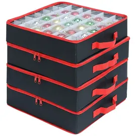 Relaxdays Weihnachtskugel Aufbewahrungsbox, 4er Set, Rot,Schwarz