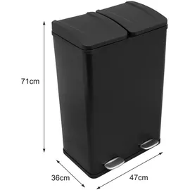 MonsterShop Doppel Tretmülleimer 60 l Schwarz