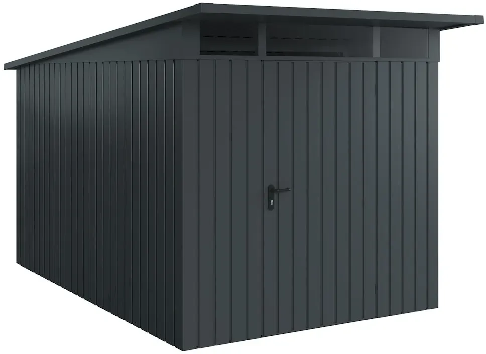 Hörmann Metall-Gerätehaus EcoStar EuroLine EPD mit Pultdach B 214 x T 310 cm (EPD 7), Motiv Modern (mit schmalen Lamellen), Einzeltür Türanschlag rechts, Anthrazitgrau (RAL 7016)