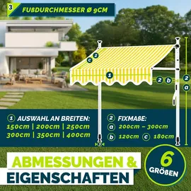 tillvex Klemmmarkise 250 cm gelb
