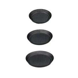 Relaxdays Obstbodenform, 3er Set, Ø 21/26/28 cm, Biskuitboden Backform, antihaft, Vertiefung, Kuchenbodenform, anthrazit