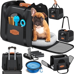 LOVPET® Hundebox Hundetasche Transportbox 2in1 Hunde & Katzentasche Hundetransportbox inkl. Pet-Kissen + 3x Beutelrollen + Napf 44x31x36xm Transporttasche für Haustiere, Haustiertransportbox