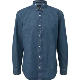 QS Regular Fit: Gewaschenes Jeanshemd mit Logo-Stickerei - blau XL