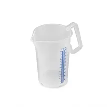 Thermohauser Messbecher m. geschlossenem Griff, 1000 ml, Kunststoff PP, blaue Skala in Litern und Millilitern,