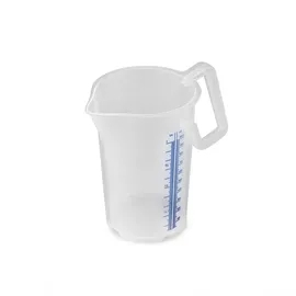 Thermohauser Messbecher m. geschlossenem Griff, 1000 ml, Kunststoff PP, blaue Skala in Litern und Millilitern,