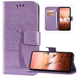 Kompatibel mit Handyhülle Samsung Galaxy A41 Hülle Leder,Galaxy A41 Klapphülle Handytasche Geprägt Eule Muster PU Tasche Leder Flip Case Lederhülle Magnetisch Wallet Schutzhülle,Helles Lila