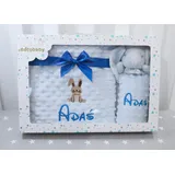 BotoBaby ★ GESCHENKSET Babydecke mit Namen und Datum Bestickt + Schmusetuch ★ Geschenk ★Geburt ★ Taufe ★ (Set 3)
