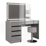 Vicco Schminktisch Sherry Grau 120 cm mit LED-Spiegel und Hocker