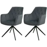 Mendler 2er-Set Esszimmerstuhl HWC-L80, Küchenstuhl Polsterstuhl Stuhl mit Armlehne, drehbar, Metall Stoff/Textil ~ anthrazit