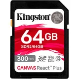Kingston Canvas React Plus 64GB SDXC Speicherkarte UHS-II 300R/260W U3 V90 for Full HD/4K/8K - SDR2/64GB