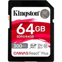 Kingston Canvas React Plus 64GB SDXC Speicherkarte UHS-II 300R/260W U3 V90 for Full HD/4K/8K - SDR2/64GB