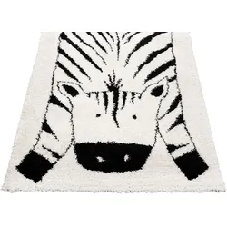 Kinderteppich "NOMAD - Zebra", weiß (wollweiß), B:120cm H:35mm L:170cm, Polypropylen (PP), PRIMAFLOR-IDEEN IN TEXTIL, Teppiche, Hochflor, Motiv Zebra, weich & kuschelig, Kinderzimmer
