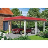 SKANHOLZ Carport Wendland 4,09 x 6,28 m weiß mit EPDM-Dach, rote Blende, inkl. Pfostenanker