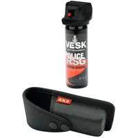 Pfefferspray + Holster - VESK RSG-Police 50ml/63ml + Hartschalen-Holster passend für 40-63ml Pfefferspray - Bundle: hochwertiges VESK Pfefferspray + hochwertiges Holster (Holster + 63ml Weitstrahl)