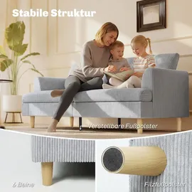 Homcom 3-Sitzer-Sofa, Couch mit Armlehnen Gepolstert Polstersofa mit Kordoptik | Hellgrau