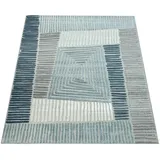 Paco Home In- Outdoor Terrassen Teppich Geometrisches Design Pastell Türkis Grau Creme, Grösse:60x100 cm