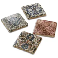 Loberon Untersetzer 4er Set Munoz floraler Kachel-Look, Vintage-Flair, rutschfeste