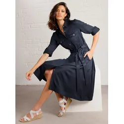 Hemdblusenkleid HEINE "Hemdblusenkleid", Damen, Gr. 46, Normalgrößen, blau, 100% Lyocell, unifarben, wadenlang, Langarm, Kleider