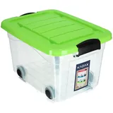 Kadax Kunststoffbehälter mit Rollen 20L, Grün Aufbewahrungsbox aus Kunststoff, Organizer mit Deckel, Clipbox für Spielzeug, Aufbewahrungsbehälter mit Klickverschluss