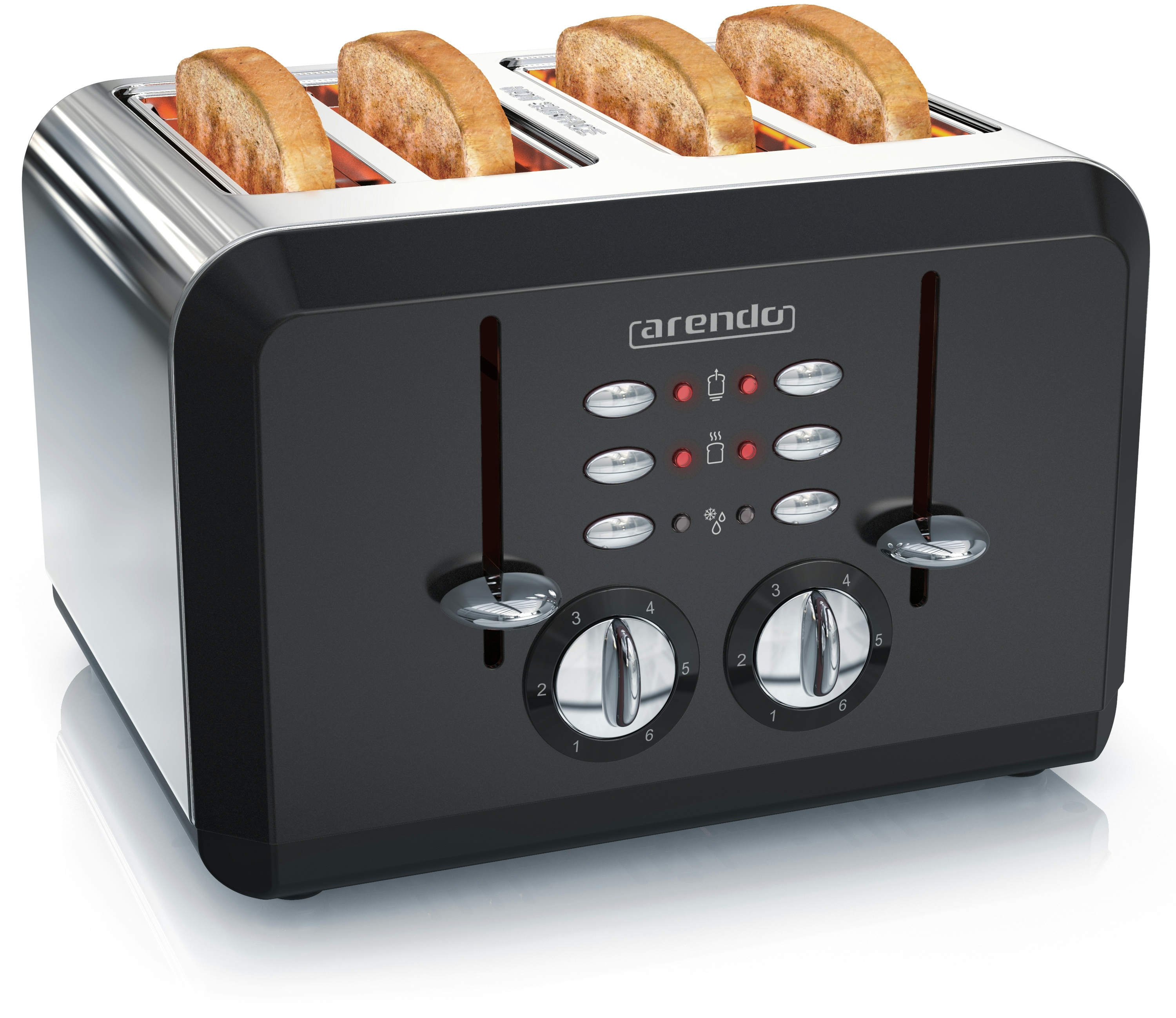 Arendo - Automatik Toaster 4 Scheiben in Edelstahl - bis zu vier Sandwich und Toast-Scheiben - Bräunungsgrad 1-6 - Aufwärm- und Auftaufunktion