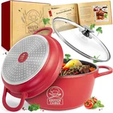 krustenzauber 24cm Aluguss Bräter mit Deckel backofengeeignet [inkl. Glasdeckel] - 4L Aluminium Schmortopf & Bratpfanne - Idealer Bräter Induktion, Schmorpfanne, Bratentopf, Gussbräter, Kasserolle
