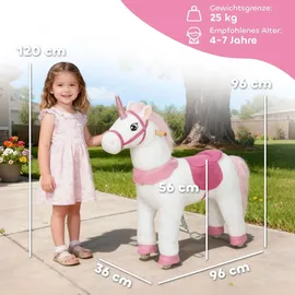 aiyaplay Reitpferd auf Rollen Spielpferd zum Reiten mit Einhorn-Design Weiß
