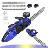 Brushless Upgraded 16 Zoll Akku-Kettensäge mit Auto-Öl-System, Akku-Kettensäge Elektro-Kettensäge Handheld-Kettensägen zum Schneiden von Bäumen, 2Pcs Batterien