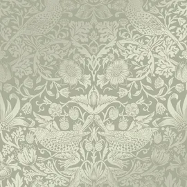 William Morris At Home Vliestapete Strawberry Thief Fibrous 10 m Hell Grün FSC®